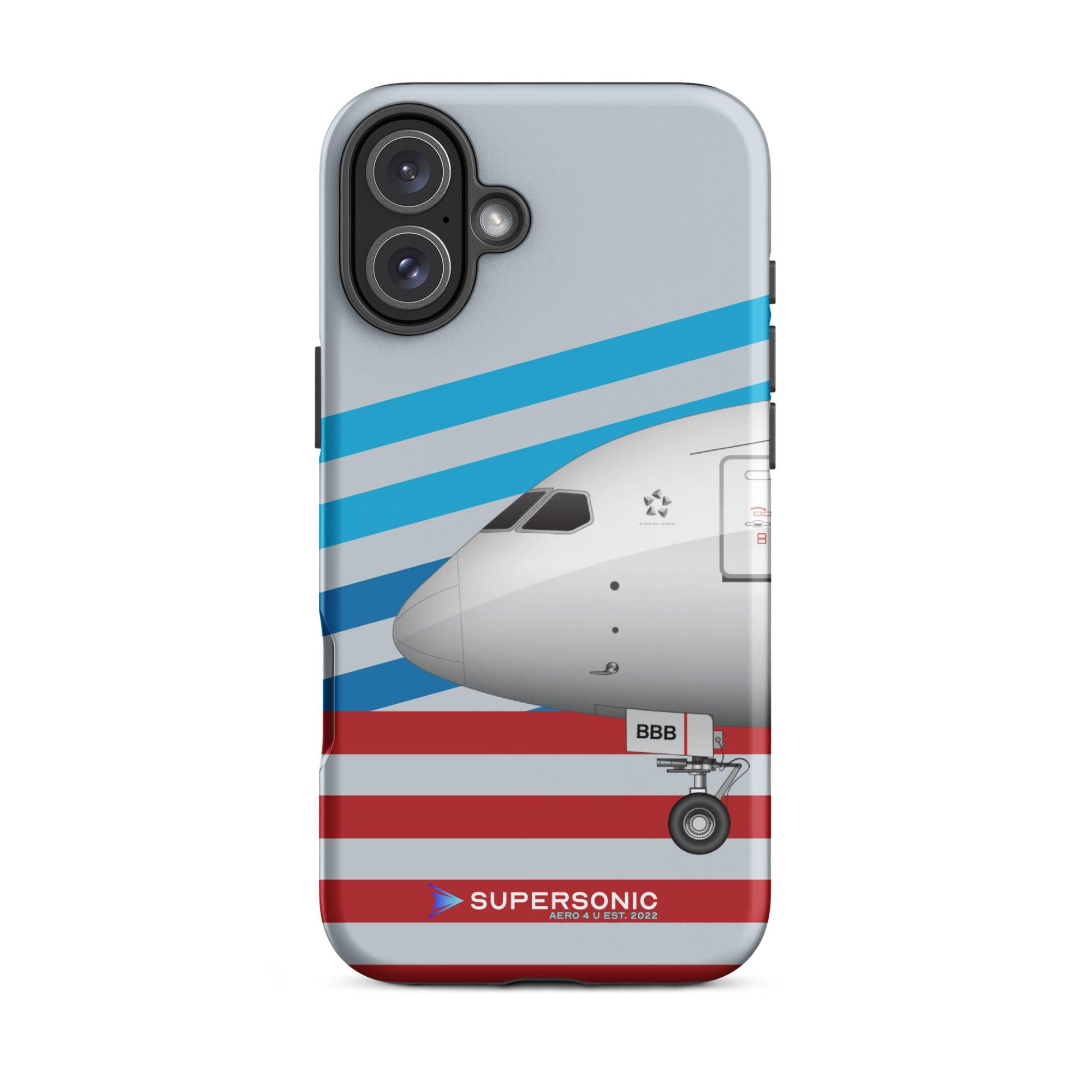 Aviation FIRST CLASS iPhone Schutzhülle - Boeing 787 USA Edition | Premium Aviation Case iPhone 16 Plus für Piloten, Crews, Kinder & Planespotter made by SUPERSONIC aero 4U