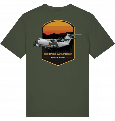 Aviation Flugzeug T-Shirt "United Aviators Airbus A400M" Military Transporter Khaki für Piloten, Crews, Kinder & Planespotter made by SUPERSONIC aero 4U