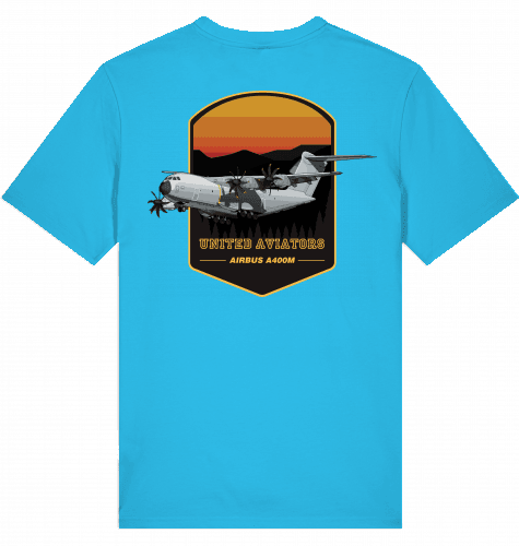 Aviation Flugzeug T-Shirt "United Aviators Airbus A400M" Military Transporter Aqua Blue für Piloten, Crews, Kinder & Planespotter made by SUPERSONIC aero 4U