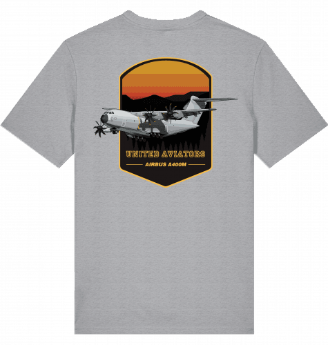 Aviation Flugzeug T-Shirt "United Aviators Airbus A400M" Military Transporter Mid Heather Grey für Piloten, Crews, Kinder & Planespotter made by SUPERSONIC aero 4U