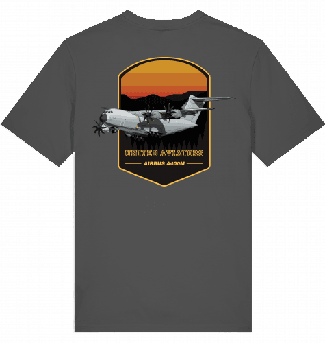 Aviation Flugzeug T-Shirt "United Aviators Airbus A400M" Military Transporter Anthracite für Piloten, Crews, Kinder & Planespotter made by SUPERSONIC aero 4U