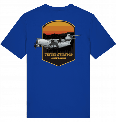 Aviation Flugzeug T-Shirt "United Aviators Airbus A400M" Military Transporter Worker Blue für Piloten, Crews, Kinder & Planespotter made by SUPERSONIC aero 4U