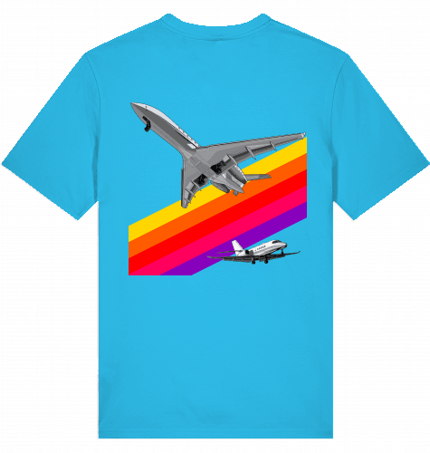 Aviation Flugzeug T-Shirt im VHS Style der 80er mit Businessjet Aqua Blue für Piloten, Crews, Kinder & Planespotter made by SUPERSONIC aero 4U