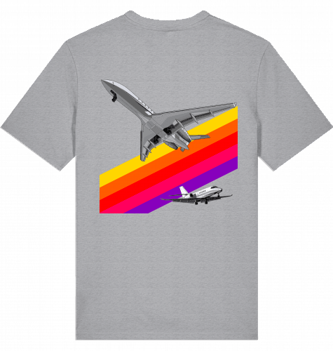 Aviation Flugzeug T-Shirt im VHS Style der 80er mit Businessjet Mid Heather Grey für Piloten, Crews, Kinder & Planespotter made by SUPERSONIC aero 4U