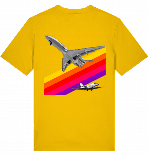 Aviation Flugzeug T-Shirt im VHS Style der 80er mit Businessjet Spectra Yellow für Piloten, Crews, Kinder & Planespotter made by SUPERSONIC aero 4U