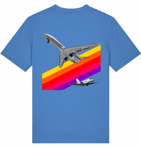 Aviation Flugzeug T-Shirt im VHS Style der 80er mit Businessjet Bright Blue für Piloten, Crews, Kinder & Planespotter made by SUPERSONIC aero 4U
