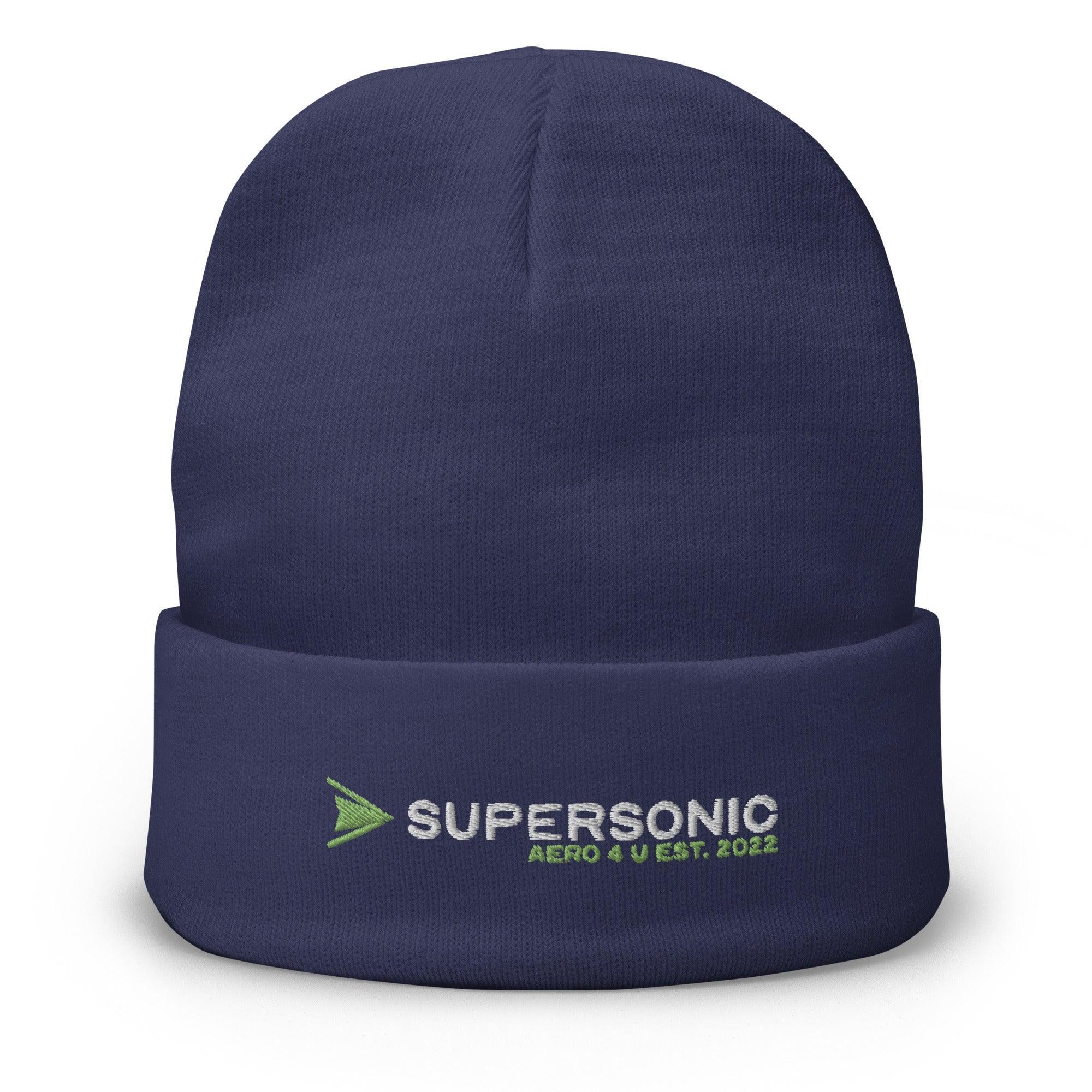 Aviation Besticktes Beanie "Supersonic" green für Piloten, Crews, Kinder & Planespotter made by SUPERSONIC aero 4U