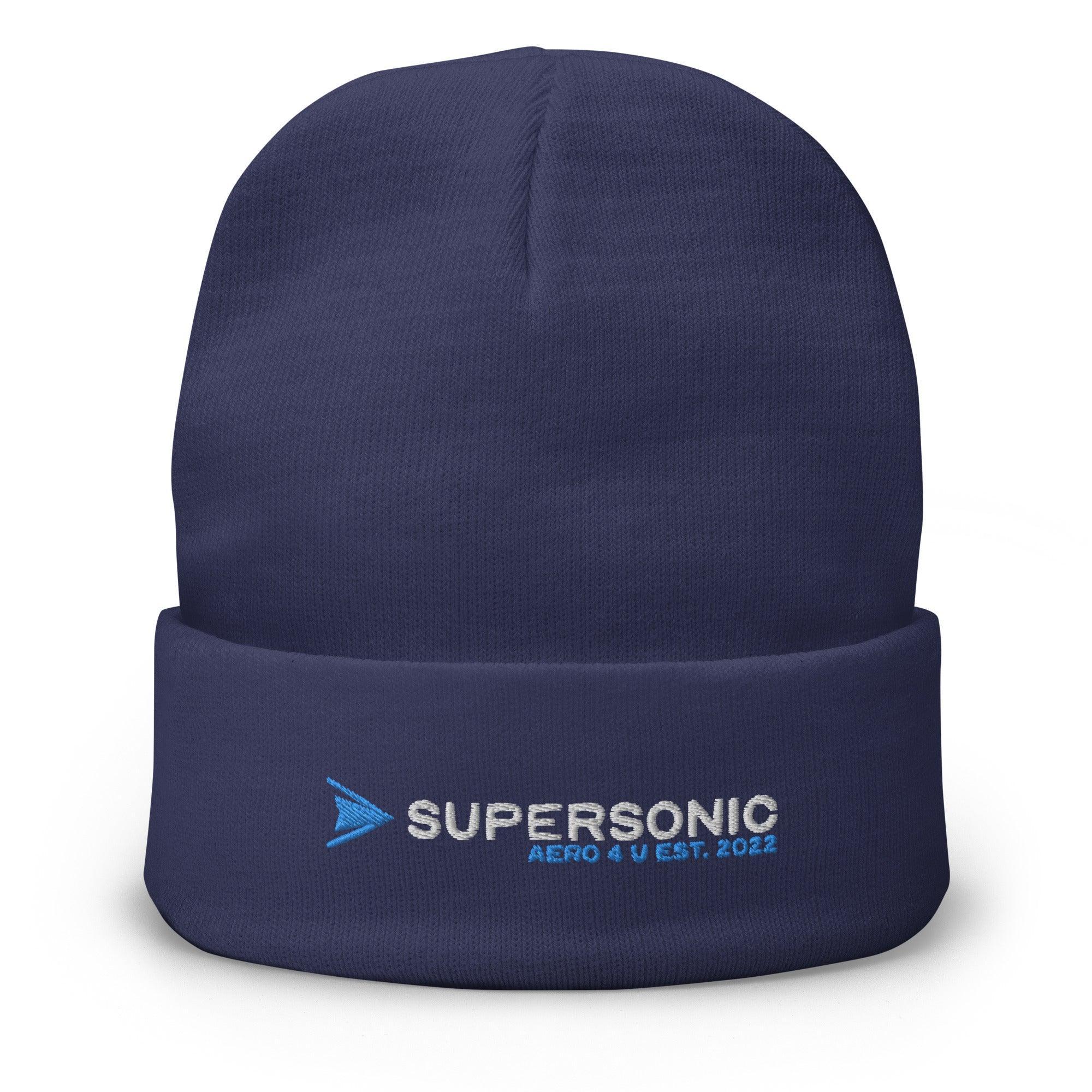 Aviation Besticktes Beanie "Supersonic" light blue für Piloten, Crews, Kinder & Planespotter made by SUPERSONIC aero 4U