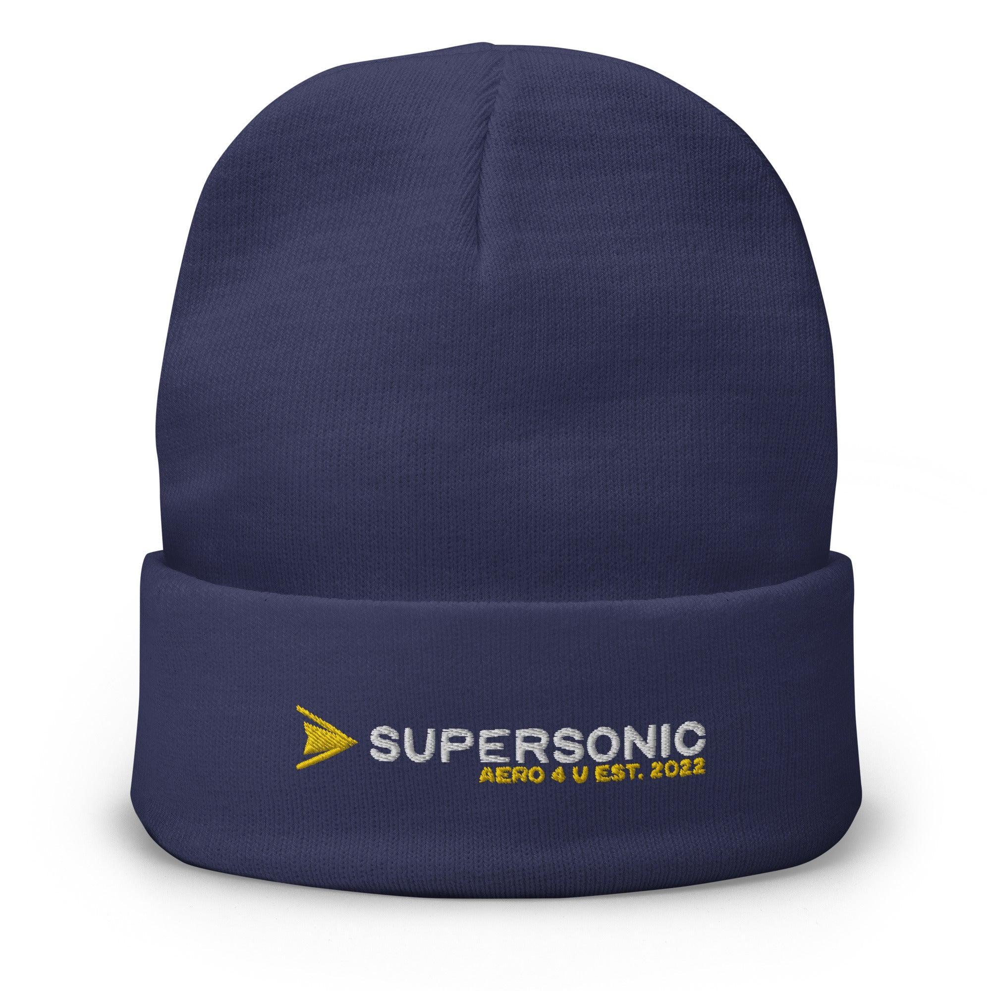 Aviation Besticktes Beanie "Supersonic" yellow für Piloten, Crews, Kinder & Planespotter made by SUPERSONIC aero 4U