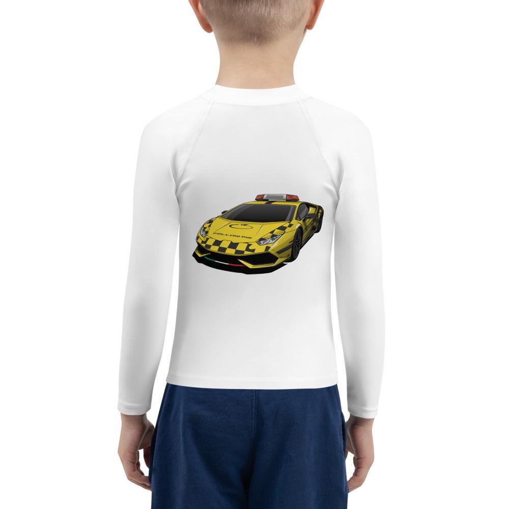 Aviation Kids Schwimm & Sonnenschutz Shirt „Follow Me Supercar” für Piloten, Crews, Kinder & Planespotter made by SUPERSONIC aero 4U