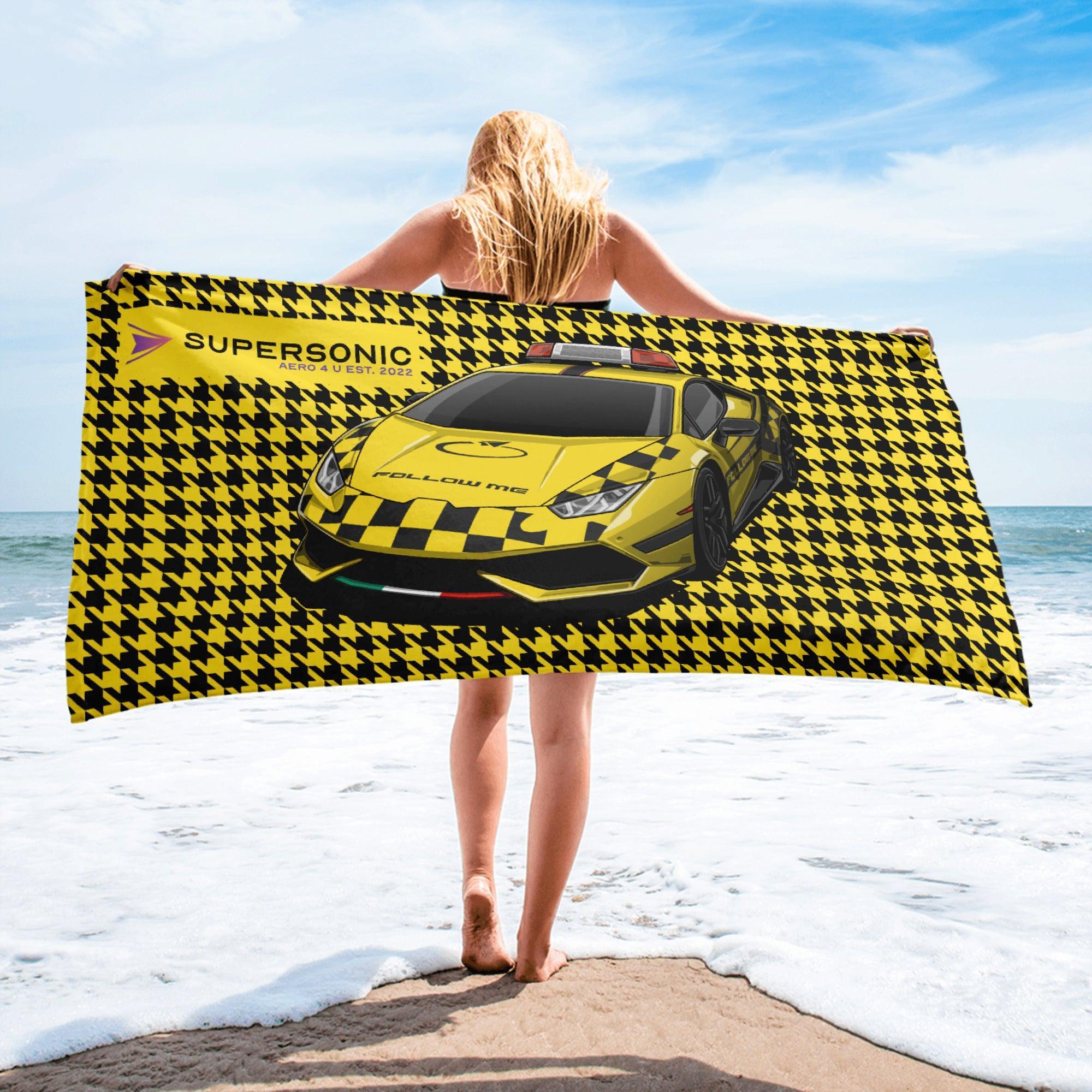Aviation Strandtuch "Follow Me - Supercar" für Piloten, Crews, Kinder & Planespotter made by SUPERSONIC aero 4U