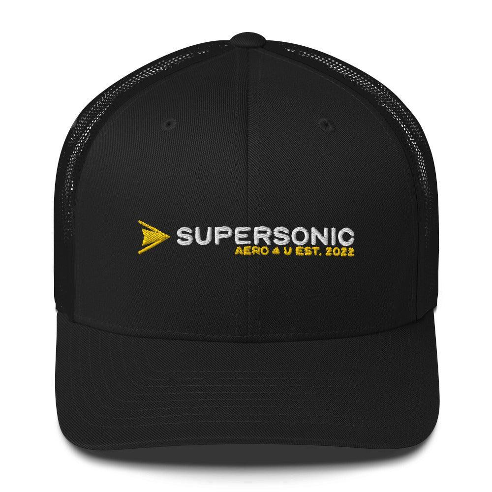 Aviation Trucker Cap "Supersonic" yellow Round Cap Visor Black für Piloten, Crews, Kinder & Planespotter made by SUPERSONIC aero 4U