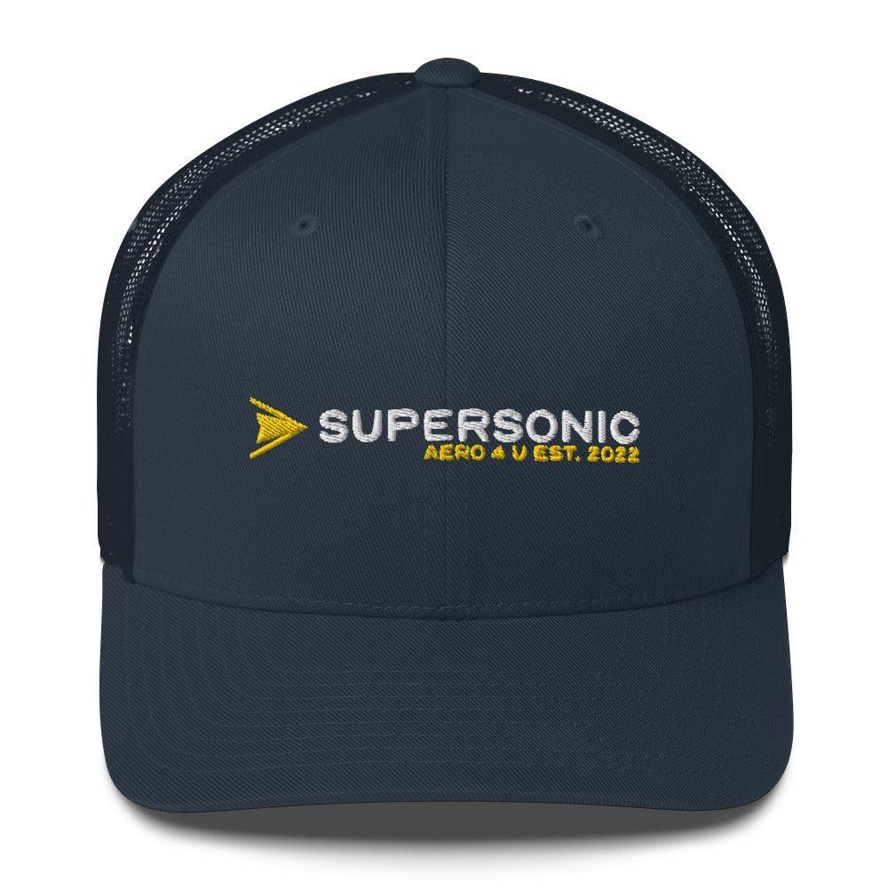 Aviation Trucker Cap "Supersonic" yellow Round Cap Visor Navy für Piloten, Crews, Kinder & Planespotter made by SUPERSONIC aero 4U