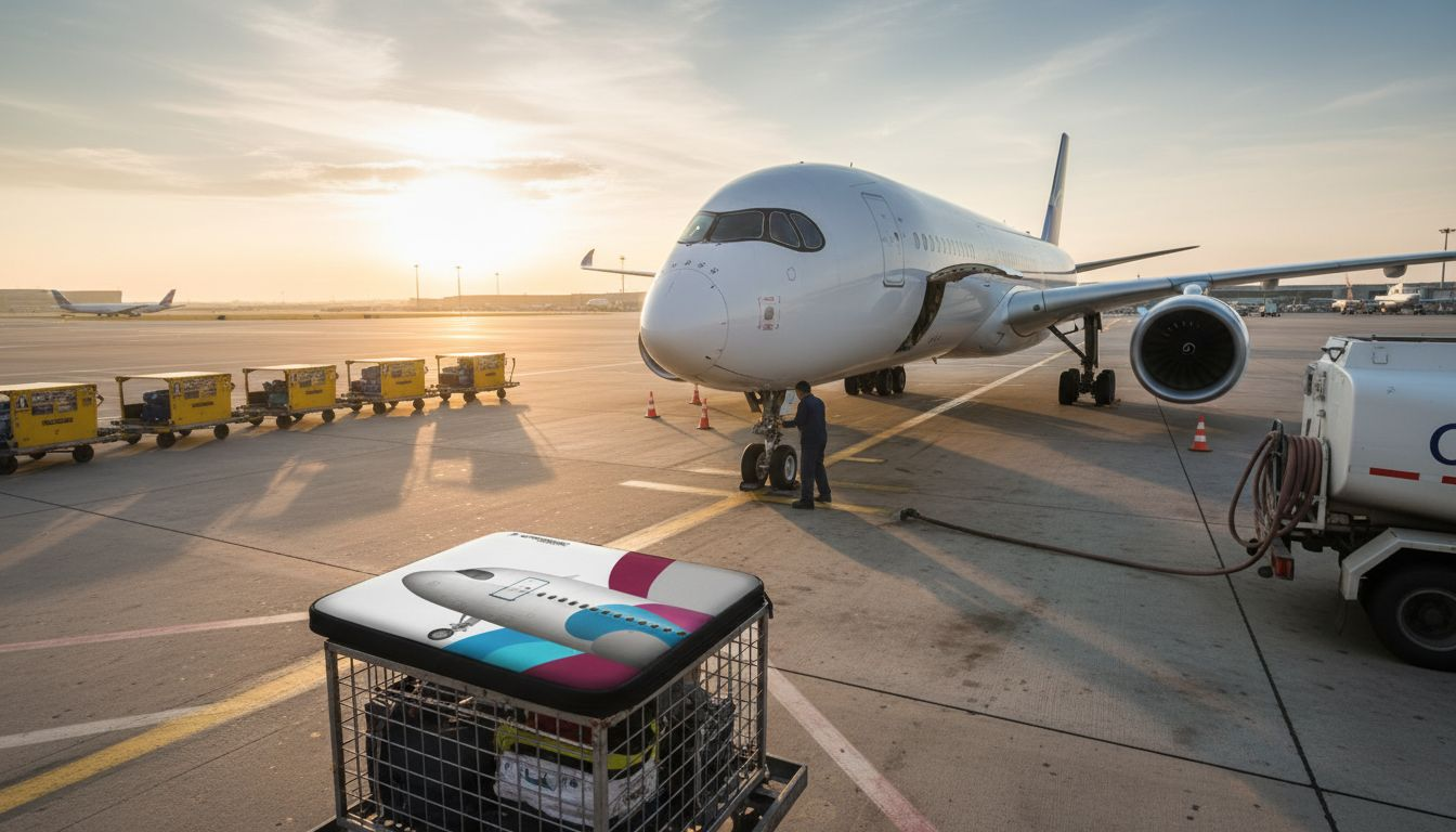 Ein Airbus A350 steht bei Sonnenaufgang am Gate des Flughafens bereit.