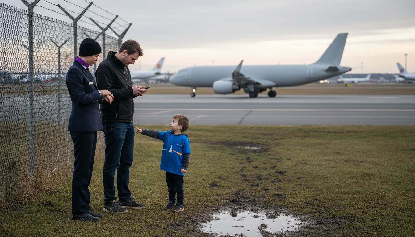 Fliegerfreunde treffen sich am Flughafenzaun zum gemeinsamen Austausch.