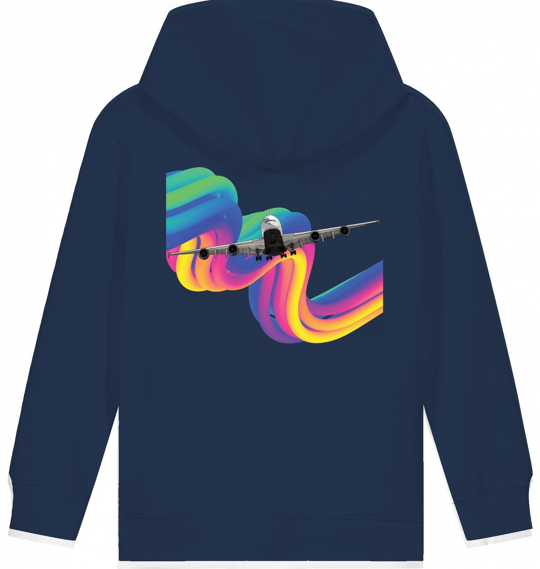 Kids Aviation Hoodie "Airbus A380 Flugzeug - Rainbow"