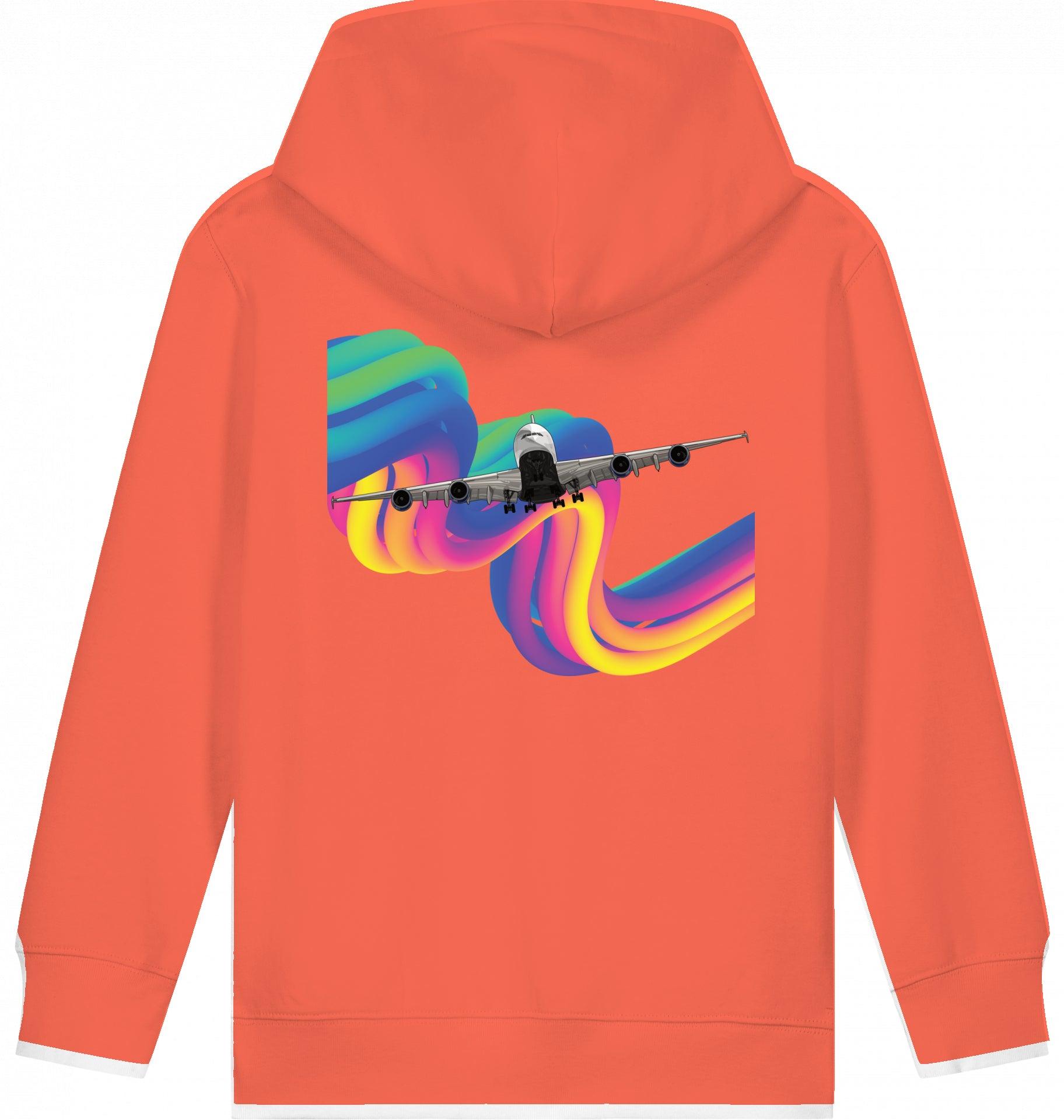 Kids Aviation Hoodie "Airbus A380 Flugzeug - Rainbow"