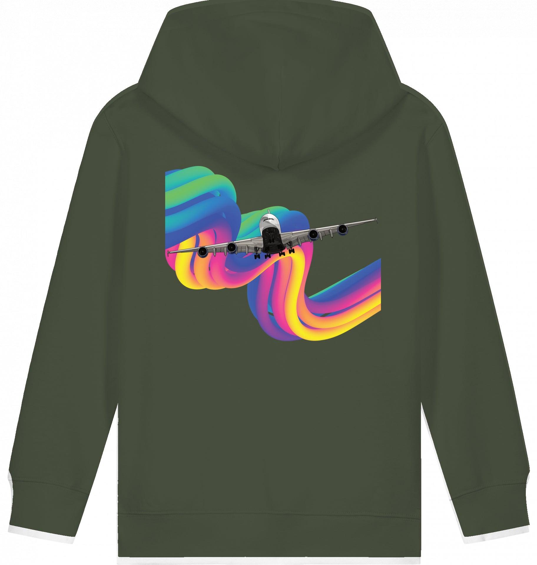 Kids Aviation Hoodie "Airbus A380 Flugzeug - Rainbow"