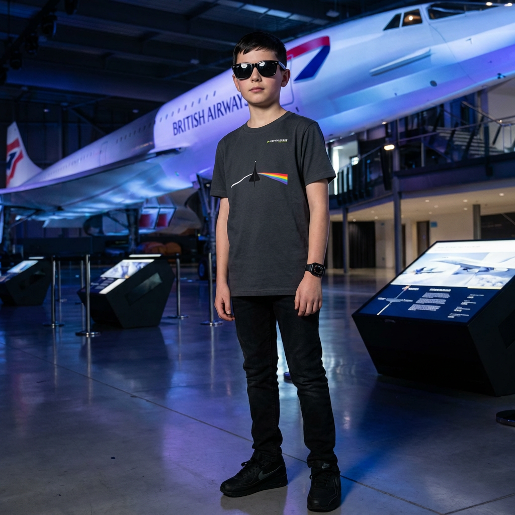 Fugzeug Tshirt Kinder, Concorde Flugzeug Tshirt Kinder, Überschallflugzeug Tshirt Kinder, Dark Side of Supersonic Tshirt, Pink Flloyd Tshirt Kinder, Aérospatiale-BAC Concorde Tshirt