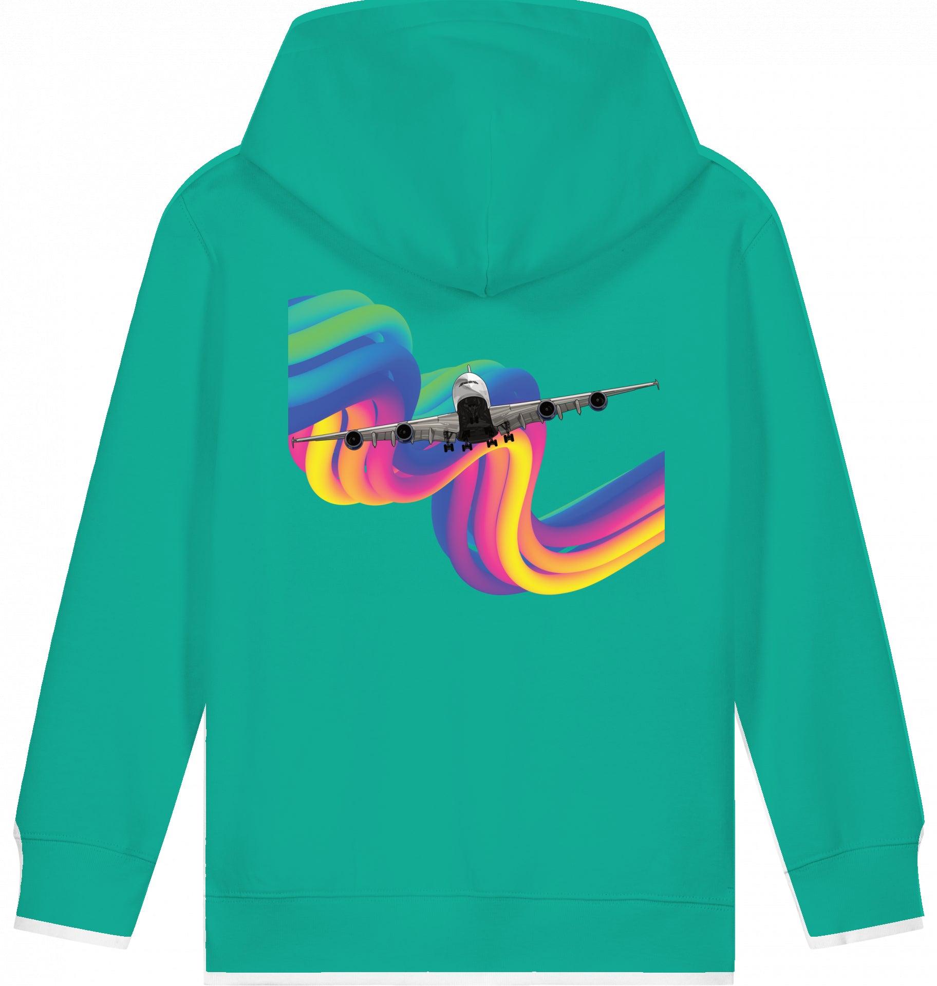 Kids Aviation Hoodie "Airbus A380 Flugzeug - Rainbow"