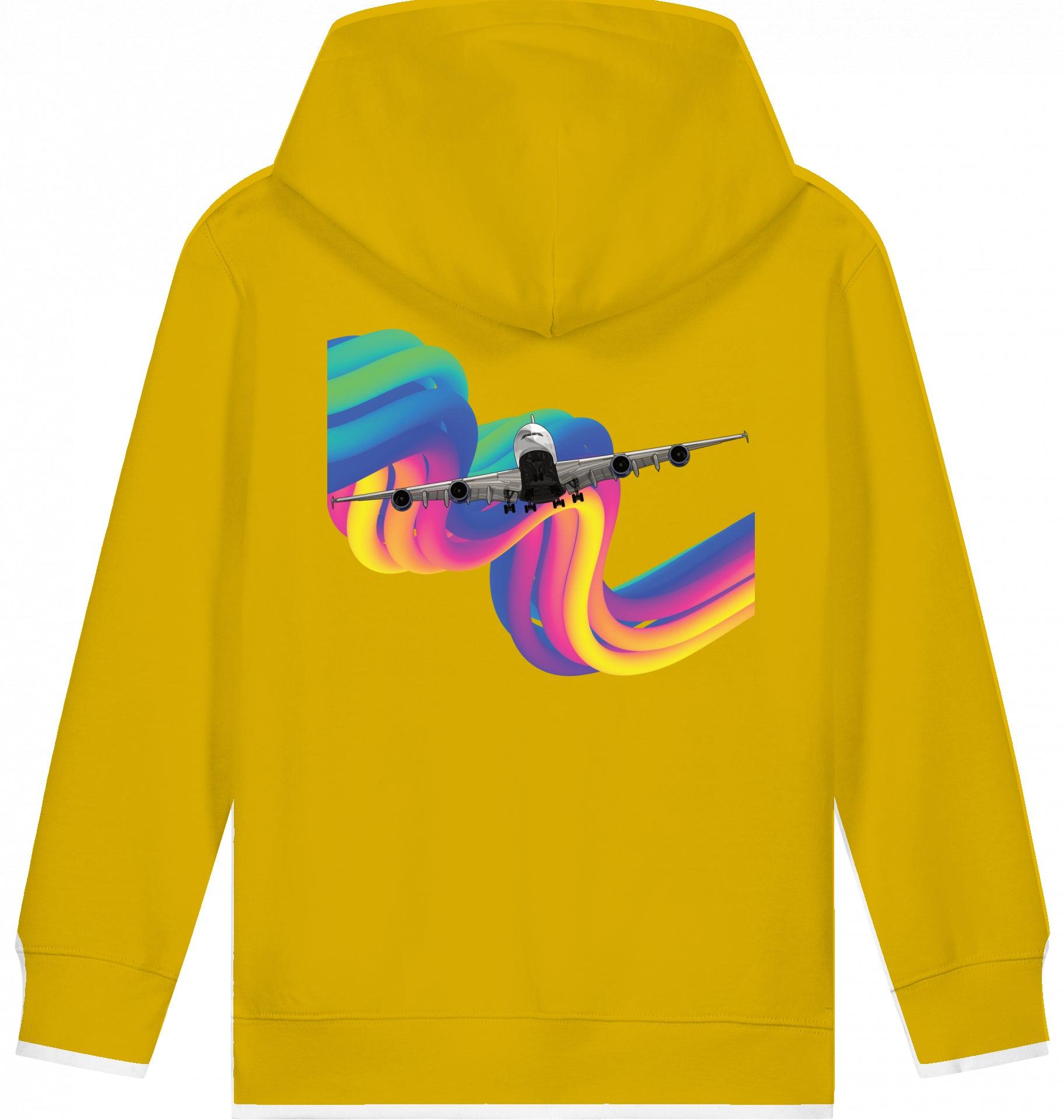 Kids Aviation Hoodie "Airbus A380 Flugzeug - Rainbow"