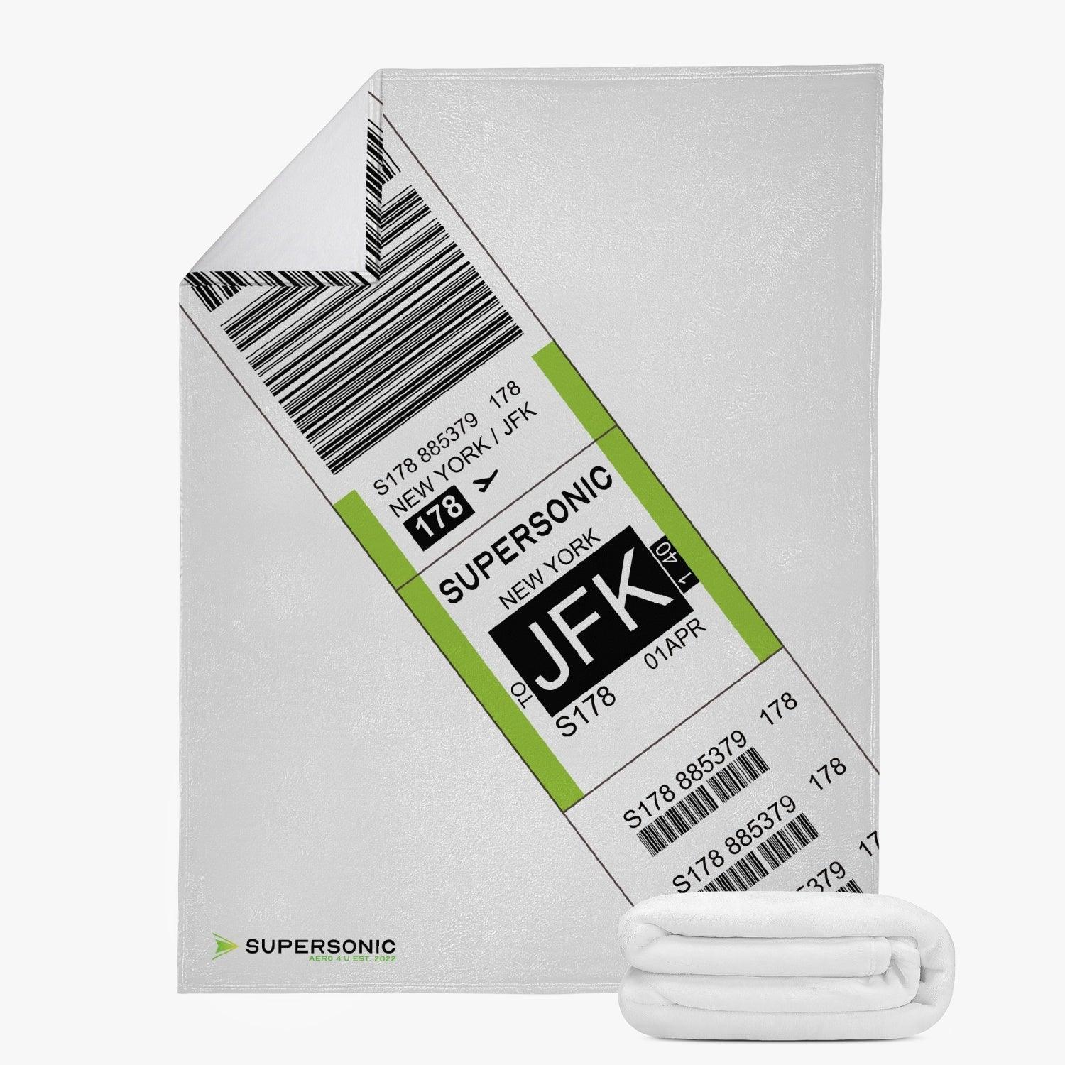 Fleece Decke "Airport Baggage Tag, JFK, New York" - SUPERSONIC aero 4U