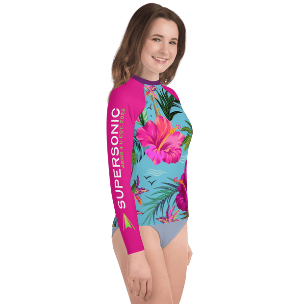 Schwimm- und Sonnenschutzshirt für Jugendliche UNISEX "Hawaii Flowers" AOP All Over Print - SUPERSONIC aero 4U