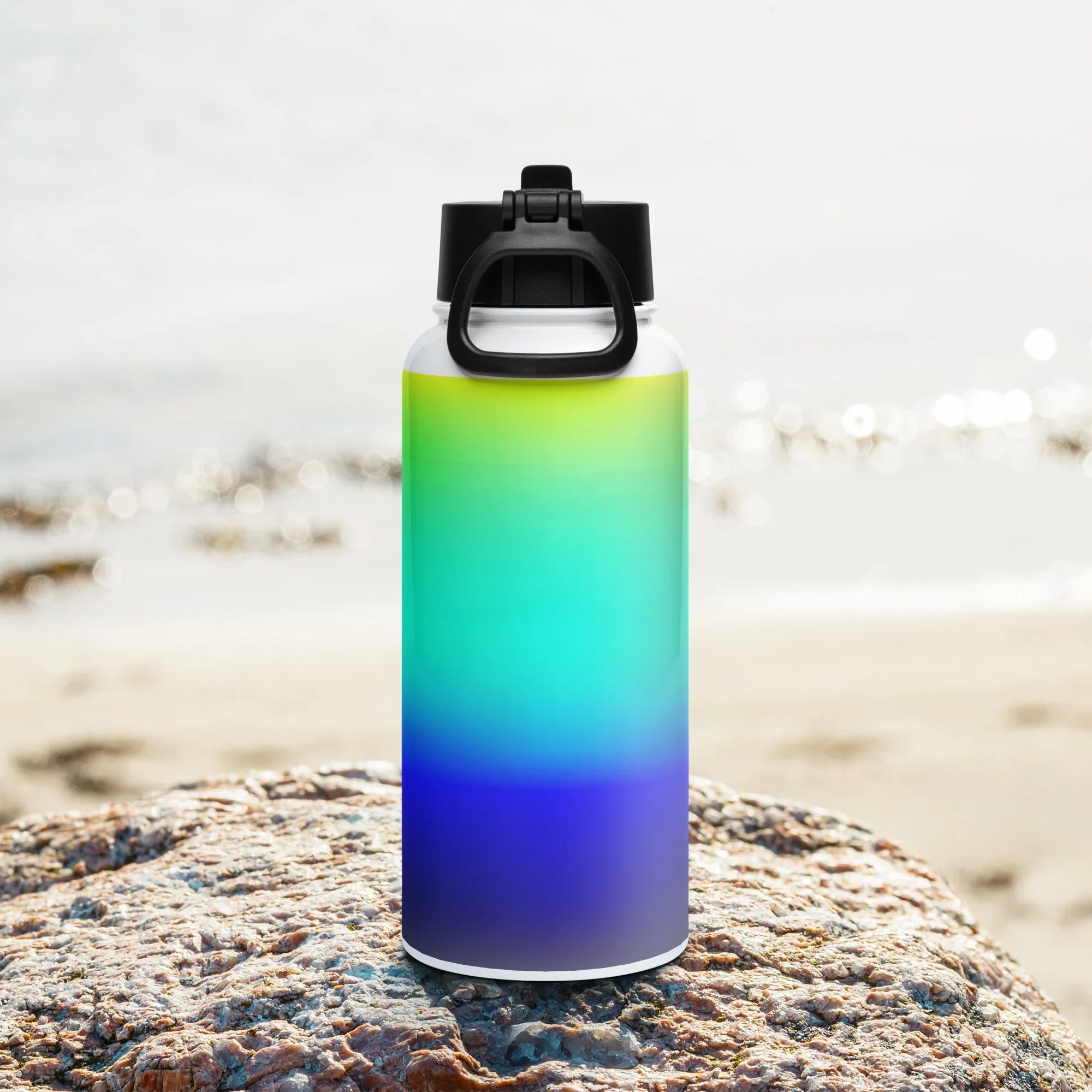 dark blue hydro flask with stickers